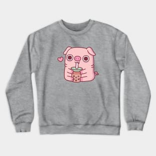 Cute Chubby Piggy Loves Drinking Bubble Tea Crewneck Sweatshirt